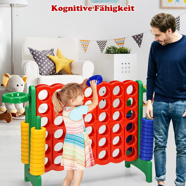 GOPLUS Riesiges 4 Gewinnt Spiel, Strategiespiel mit 42 Ringen, Basketballkorb & Wurfspiel & Schnells