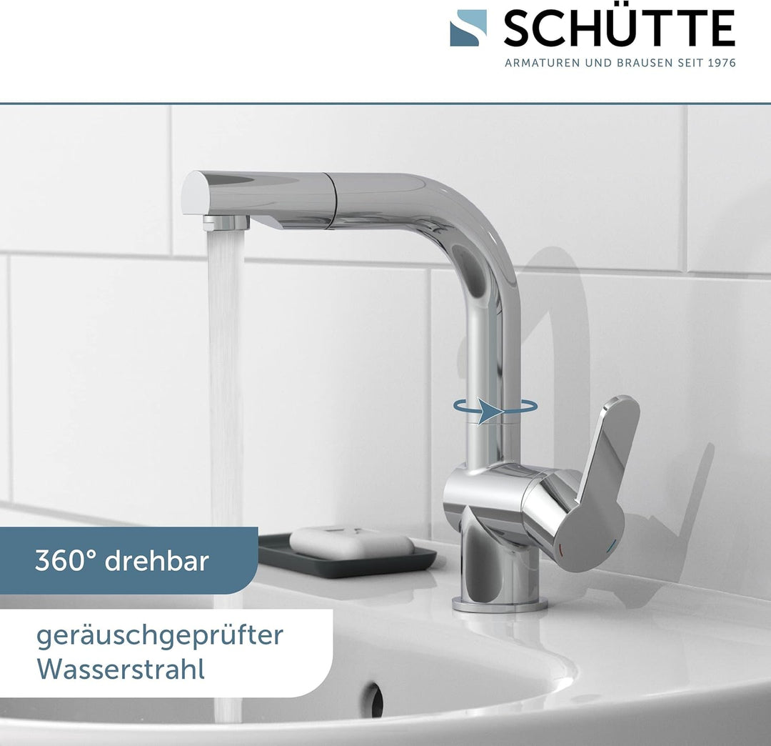 SCHÜTTE 79710 LONDON Wasserhahn fürs Bad, Waschtischarmatur mit herausziehbarer Brause, Haarbrause,