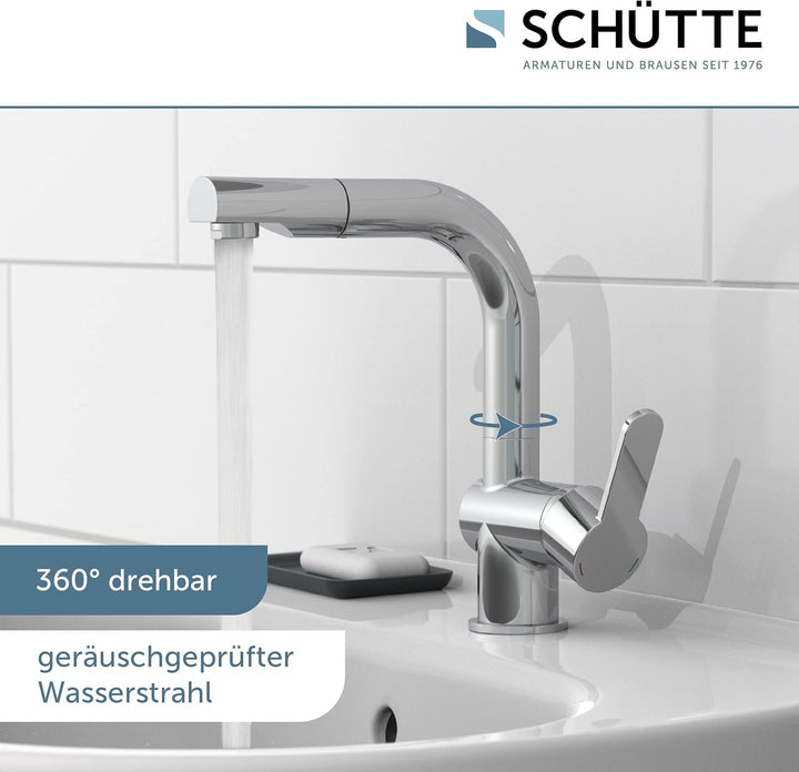 SCHÜTTE 79710 LONDON Wasserhahn fürs Bad, Waschtischarmatur mit herausziehbarer Brause, Haarbrause,