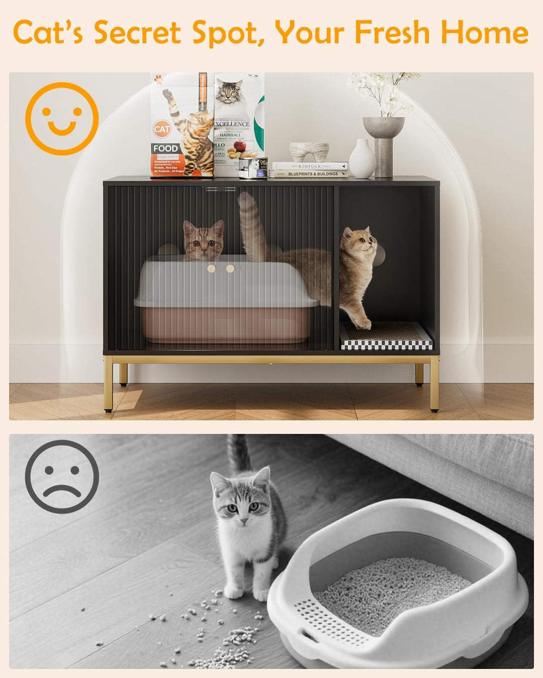 Katzenklo Schrank, Katzenkloschrank mit Doppeltüren, Katzenhaus mit Kratzmatte, hohe Beine, für Katz