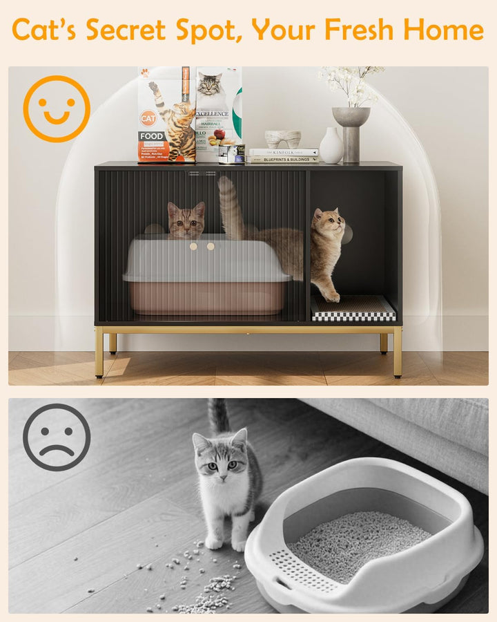 Katzenklo Schrank, Katzenkloschrank mit Doppeltüren, Katzenhaus mit Kratzmatte, hohe Beine, für Katz