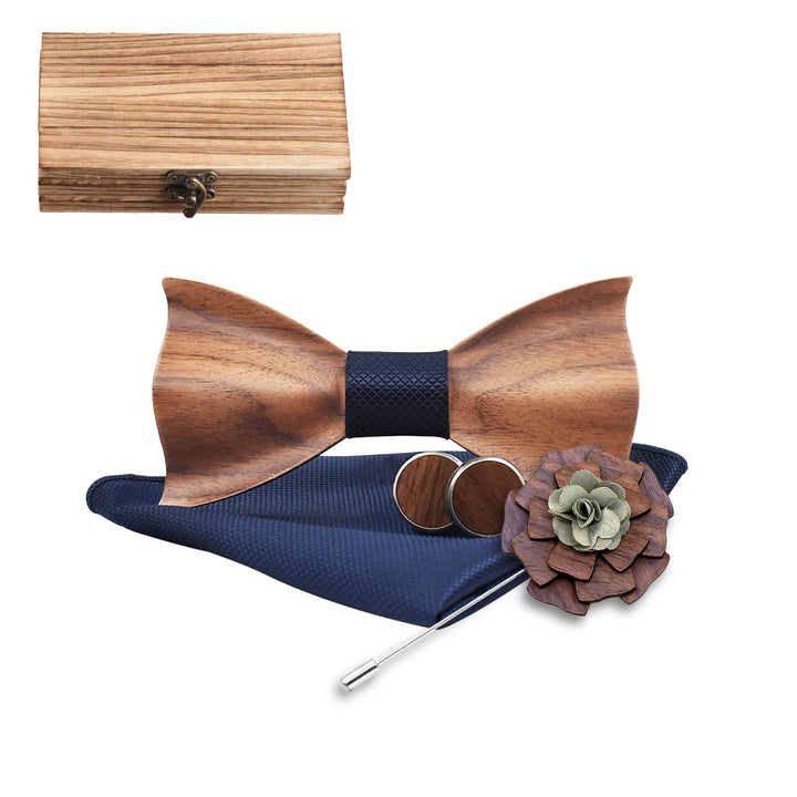 Mr.Van Holzfliege Klassische Set Fliege Herren,Holzfliege, Holz Manschettenknöpfe, Holzbrosche, Eins