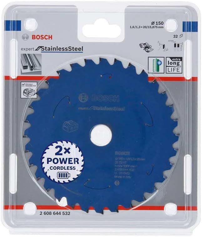 Bosch Professional Kreissägeblatt Expert for Stainless Steel (Edelstahl, 150 x 20 x 1,6 mm, 32 Zähne