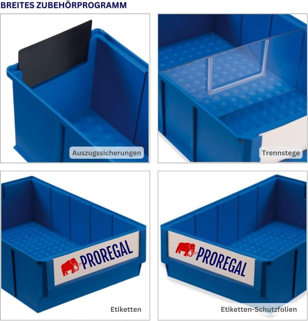 Blaue Industriebox 500 S | HxBxT 8,1x9,1x50cm | 2,8 Liter| Sichtlagerkasten, Sortimentskasten, Sorti