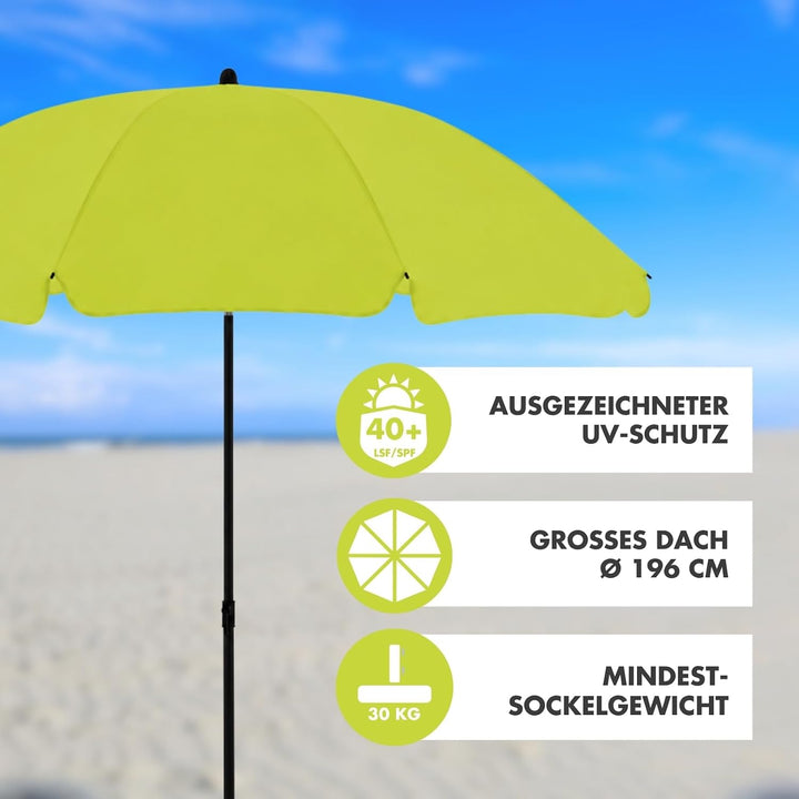 derby Sonnenschirm 200 in Apfelgrün I Runder Sonnenschirm für Strand sowie Balkon & Terrasse I Schir