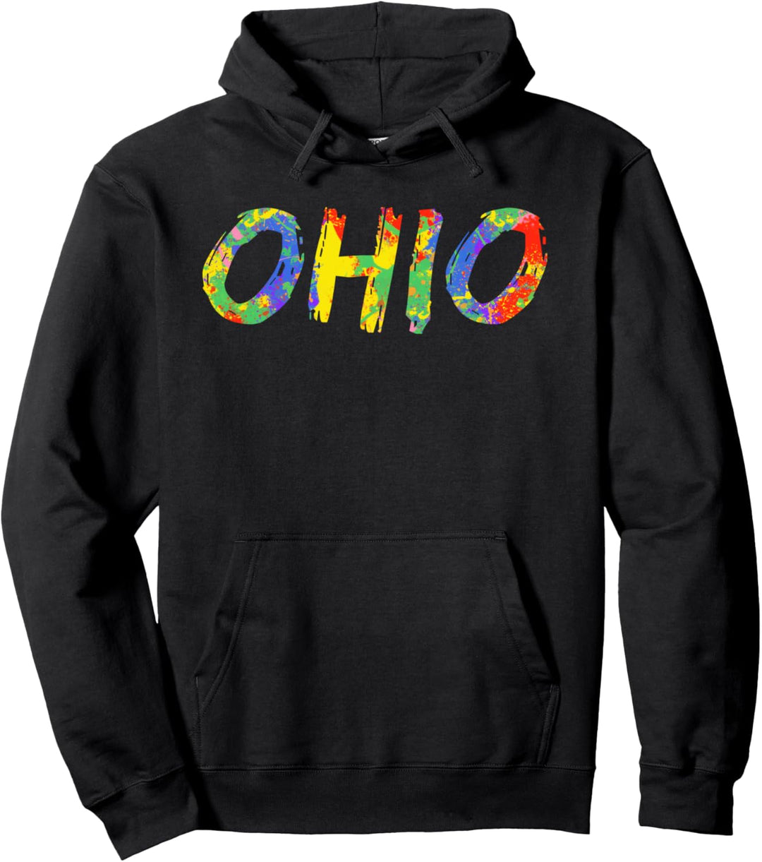 Colorful Rainbow Ohio Paint Artwork State Pride Gift Ohio Pullover Hoodie