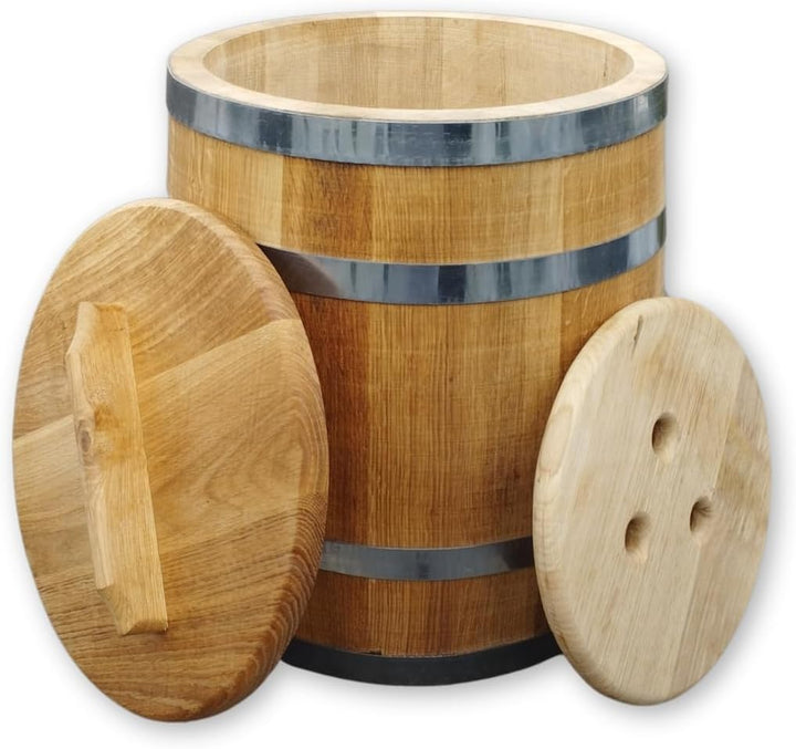 Sauerkrautfass 50L aus Eichenholz – Handgemachtes Gärfass mit Deckel & Gewicht – Holzfass zum Einleg