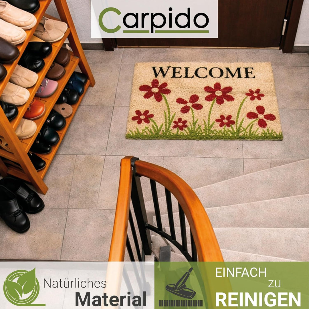 Fussmatte Kokos Blumenwiese Natur – Türmatte 40x60 cm – antibakterielle Eingangsmatte – Kokosmatte m