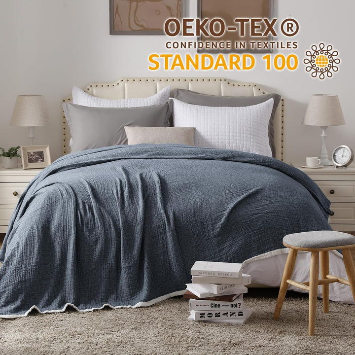 SE SOFTEXLY Musselin Decke aus 100% Baumwolle, 4-Lagige Atmungsaktive Weiche Kuscheldecke, Sofadecke