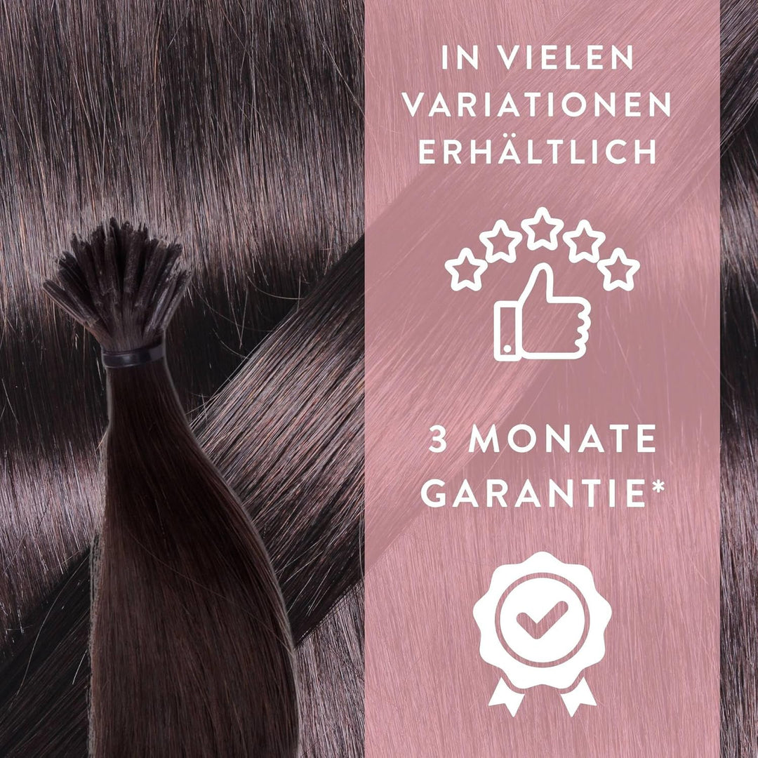 hair2heart Premium Nanoring Extensions Echthaar glatt - 25 Strähnen 0.8g 50cm 4/0 mittelbraun 50cm 2