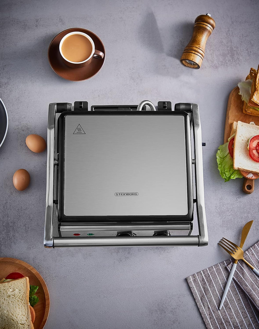 XXL Kontaktgrill abnehmbare Platten | 30 Minuten Timer | Panini Toaster | Sandwichtoaster | elektris