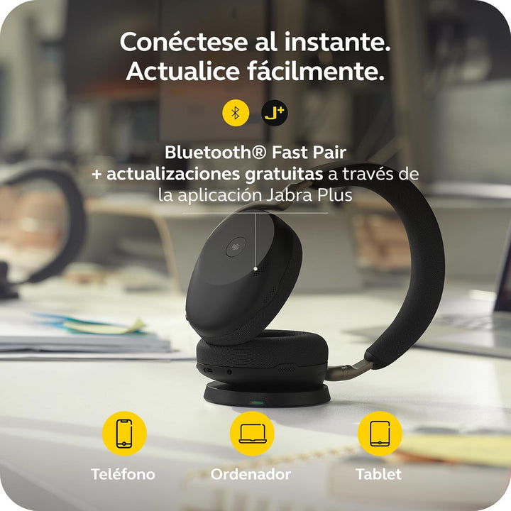 Jabra Evolve3 85 Over-Ear Bluetooth Headset kabellos mit Mikrofon & Ladestation für Büro, USB-C, KI-