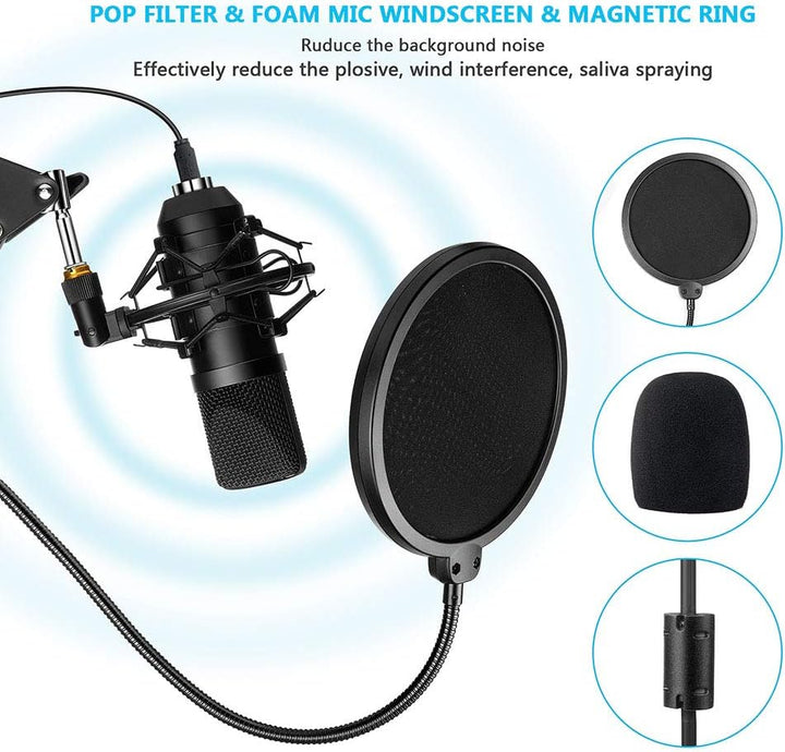 Diealles Shine Kondensator Microphone, Mikrofon PC Mit Arm, Podcast Mikrofon Set 192KHz/24 Bit Mit T