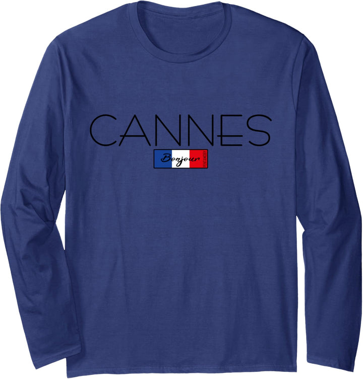 Cannes Frankreich Urlaub Sommerparty schwarze Schrift Langarmshirt