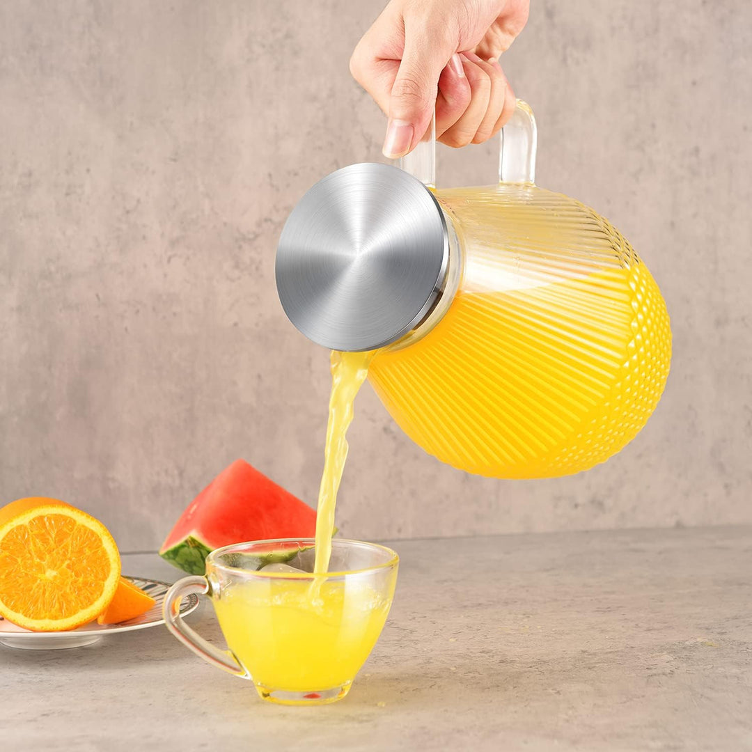 Wasserkaraffe, veecom Glaskaraffe mit Deckel 2.4L Karaffe, Glaskrug mit Deckel, Borosilikatglas Wass