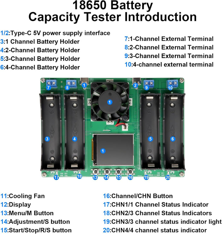 Batteriekapazität Innenwiderstandstester mit Digitalanzeige Binghe 4 Kanäle18650 Lithium Batteriekap