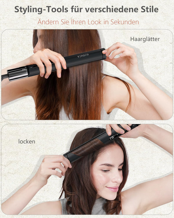 KUSNCA Ionen Glätteisen, 2 IN 1 Haarglätter Locken und Glätten Glatt und Glänzend, 3D-Schwebende Ker