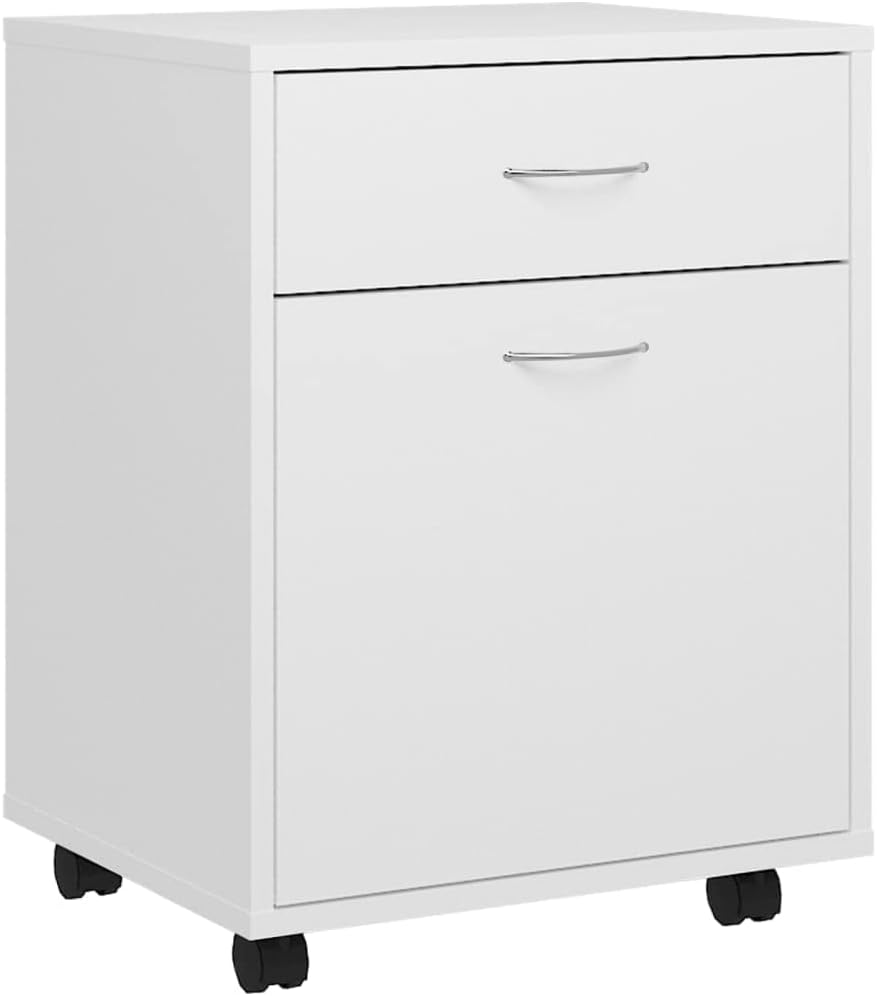 Rollcontainer mit 1 Tür und 1 Schublade, Rollschrank Rollwagen Schubladencontainer Bürocontainer Bür