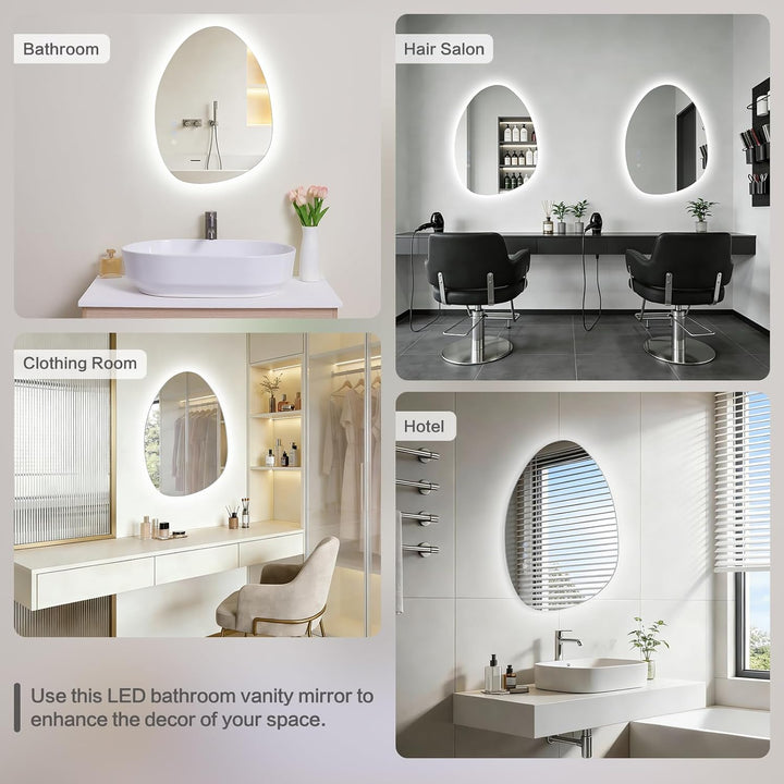 Spiegel mit Beleuchtung Asymmetrischer LED Badspiegel 60 × 45cm mit Touch-Schalter, Dimmbar 3 Lichtf