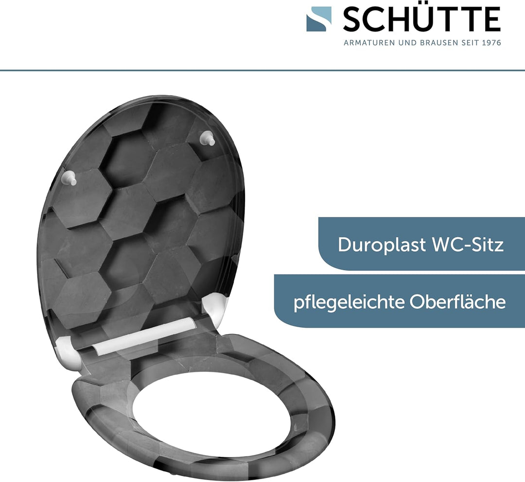 Schütte WC-Sitz HEXAGONS mit Absenkautomatik, Toilettendeckel mit Motiv und Schnellverschluss für di