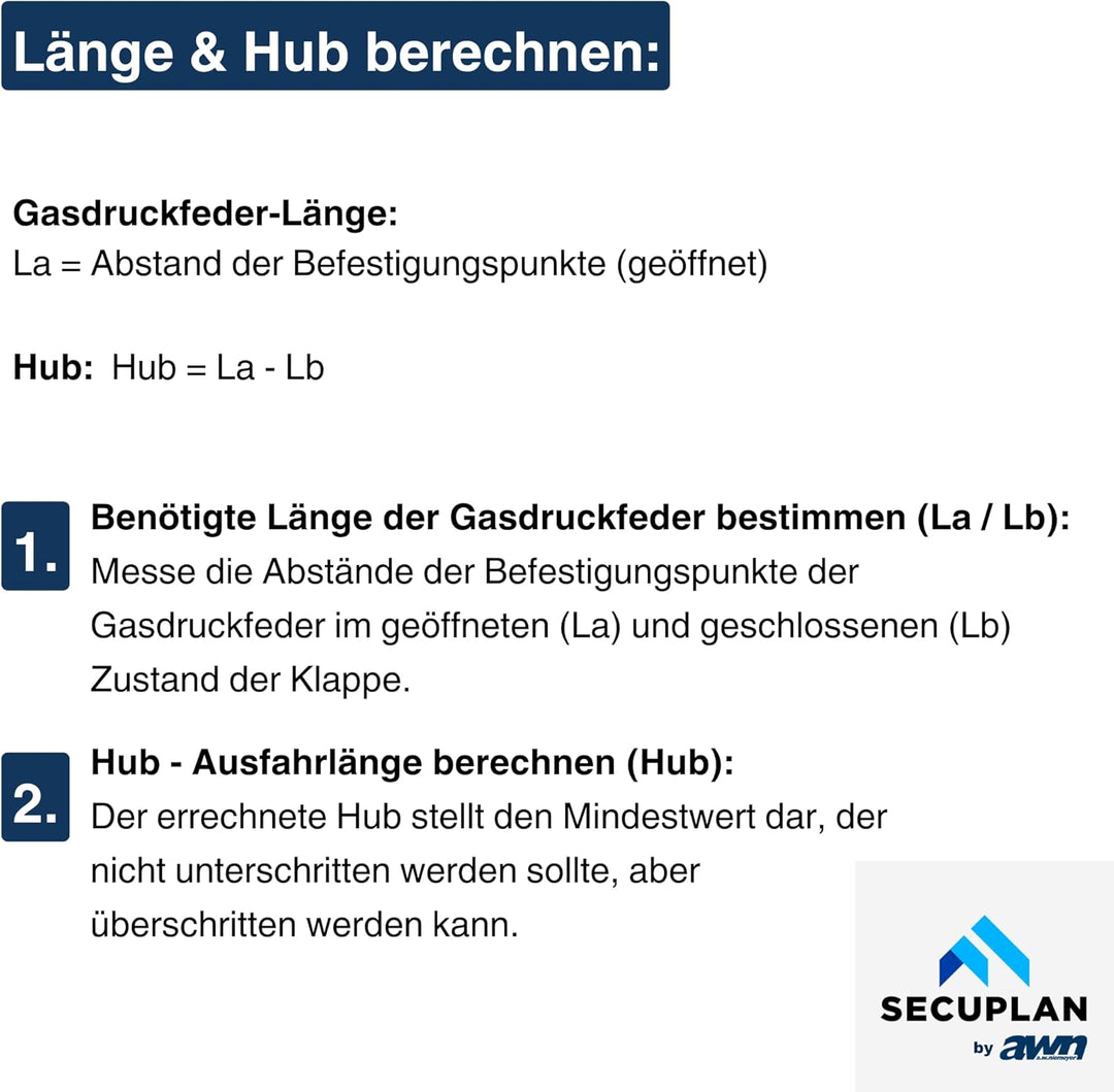 Secuplan Gasdruckfeder 600 mm, 255 mm Hub, 200 N, Ø 8/6 mm, abnehmb. Augen Gasdruckdämpfer, Gasfeder