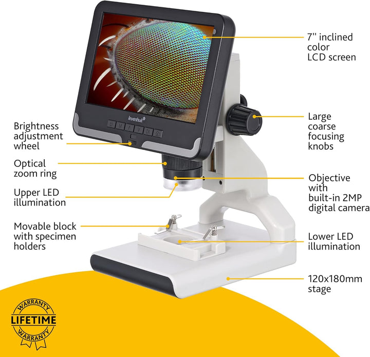 Levenhuk Rainbow DM700 LCD Digitales Drahtloses Mikroskop mit 17,8-cm-LCD-Bildschirm, 10- bis 200-Fa