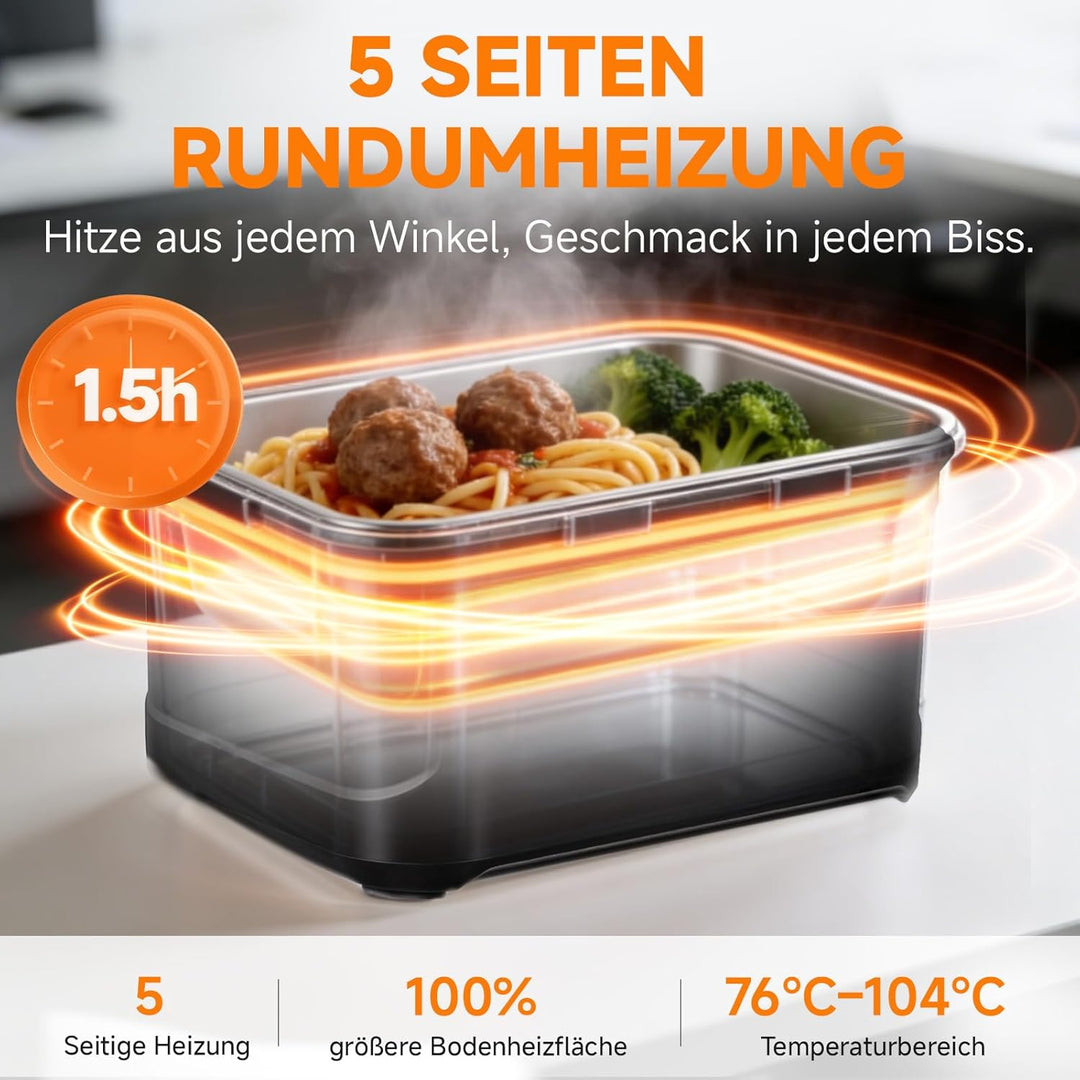 AMZCHEF Elektrische Lunchbox mit 27000 mAh Akku - Tragbare 1.5L Beheizbare Lunchbox mit 5-seitiger E