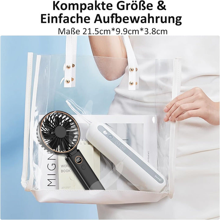 Rintea Handventilator, Tragbarer Mini Ventilator mit 6 Geschwindigkeiten, Faltbarer USB Ventilator,