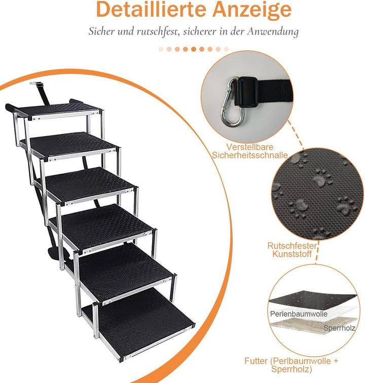 Hundetreppe Auto, 6-stufige Hundetreppe Grosse Hunde bis 70kg, Ideal für Grosse Hunde &amp; ältere Tiere