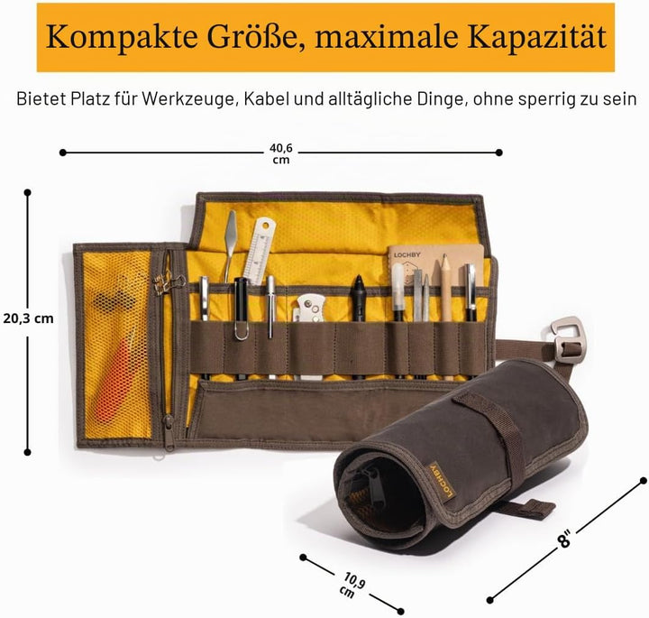 LOCHBY Tool Roll, 8x16 Inches (Unrolled) -Rugged Everyday Carry Organizer for Pens, Tools, & More -T