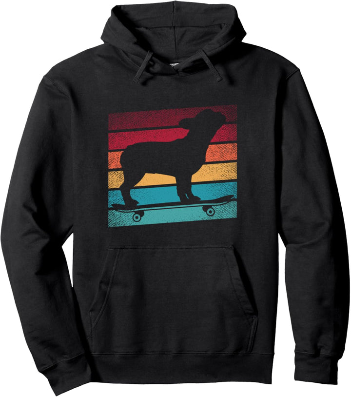 Französische Bulldogge Retro Skateboard Pullover Hoodie
