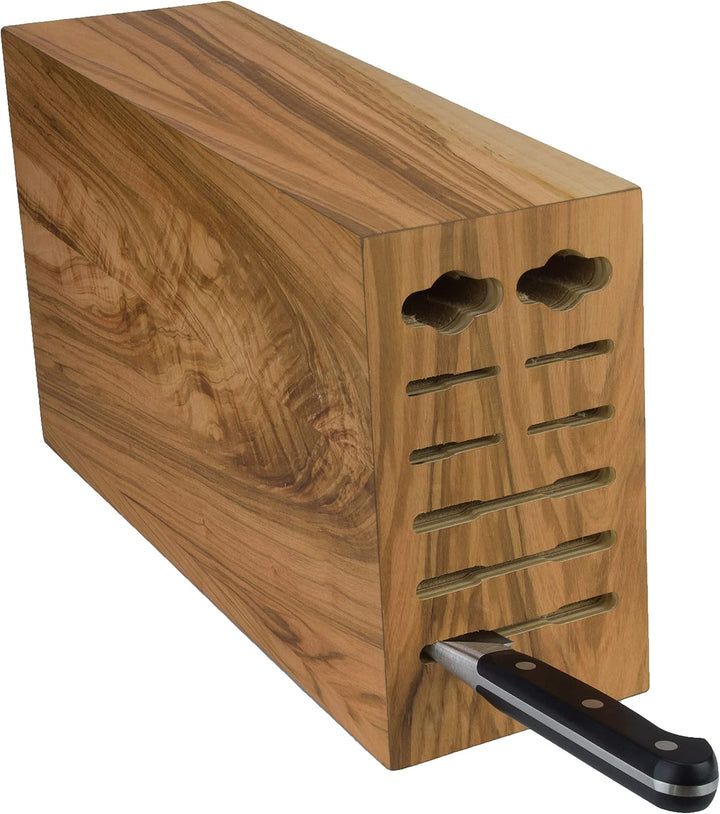Messerblock mit 9 Öffnungen, Olivenholz, leer