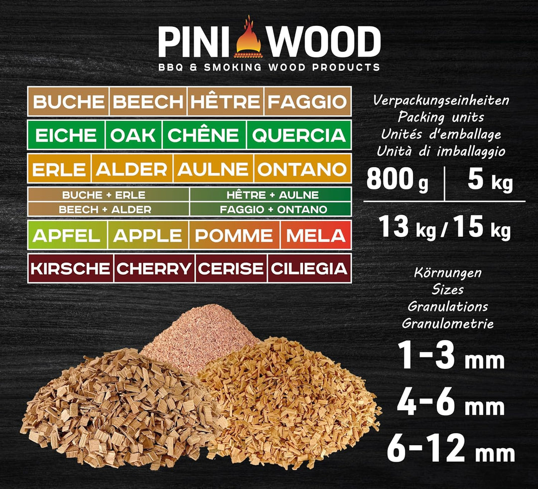 PINI 5 Kg Räucherchips Kirsche 6-12 mm Smoking Chips Räucherspäne 18 Liter