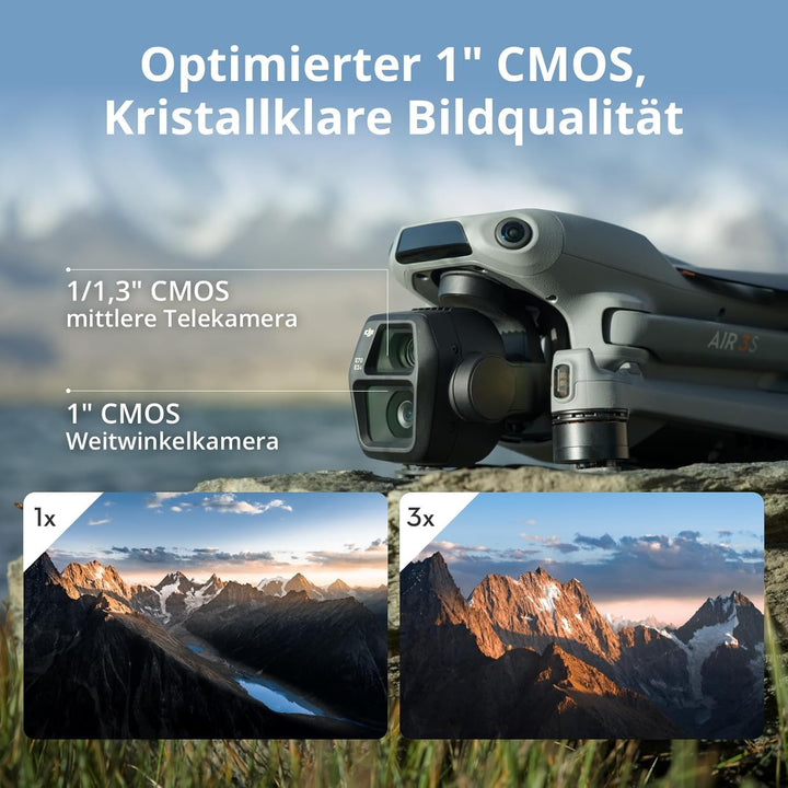 DJI Air 3S Fly More Combo (RC 2 Fernsteuerung mit Bildschirm), Drohne mit 1" CMOS Weitwinkel- & mitt