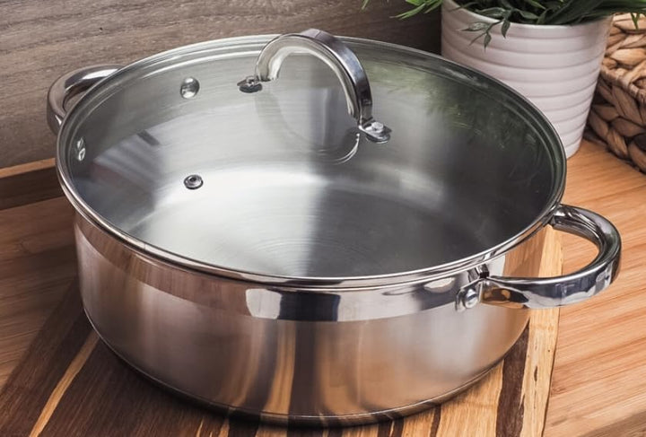 Flach Topf mit Deckel in vielen Grössen Kochtopf Töpfe Induktion Edelstahl (6L/∅28cm), 6L/&amp;