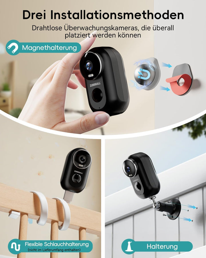 ZUMIMALL Überwachungskamera Aussen/Innen, 2 Pack WLAN Kamera Doppelständer mit Magnethalterung, 100%