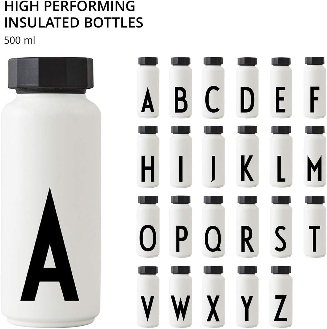 Design Letters Persönliche Edelstahl Trinkflasche Weiss (U) |500 ml| Kohlensäure geeignet BPA-Frei T