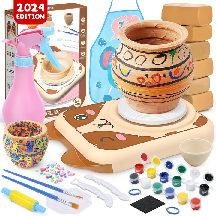 Skirfy Töpferset für Kinder, Töpferscheibe Elektrisch für Kinder, Mini Töpferscheibe mit Töpferton,T