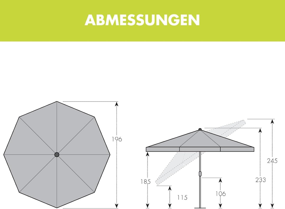 derby Sonnenschirm 200 in Apfelgrün I Runder Sonnenschirm für Strand sowie Balkon & Terrasse I Schir