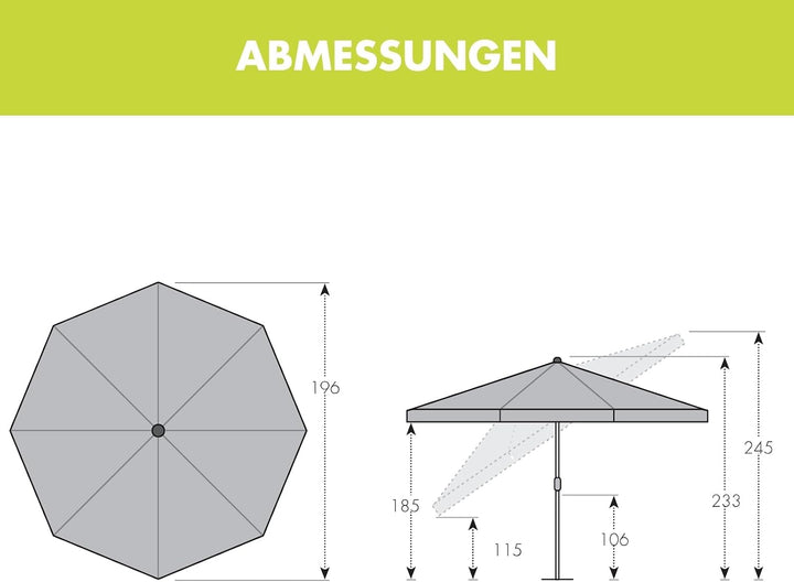 derby Sonnenschirm 200 in Apfelgrün I Runder Sonnenschirm für Strand sowie Balkon & Terrasse I Schir