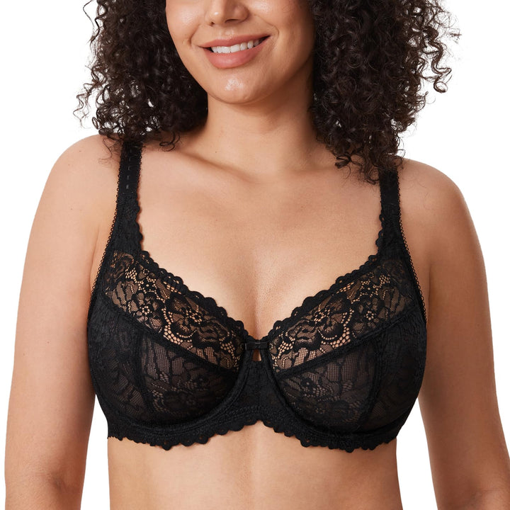 DELIMIRA Damen Minimizer BH Grosse Grössen ohne Polster Vollschalen mit Spitze 75F Schwarz, 75F Schw
