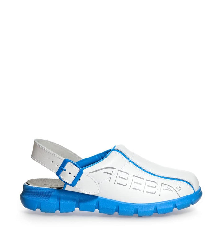 Abeba Berufsschuh-Clog 7312 Dynamic Pantoffeln, 7312-47 weiss blau mit aufdruck 47 EU, 47 EU