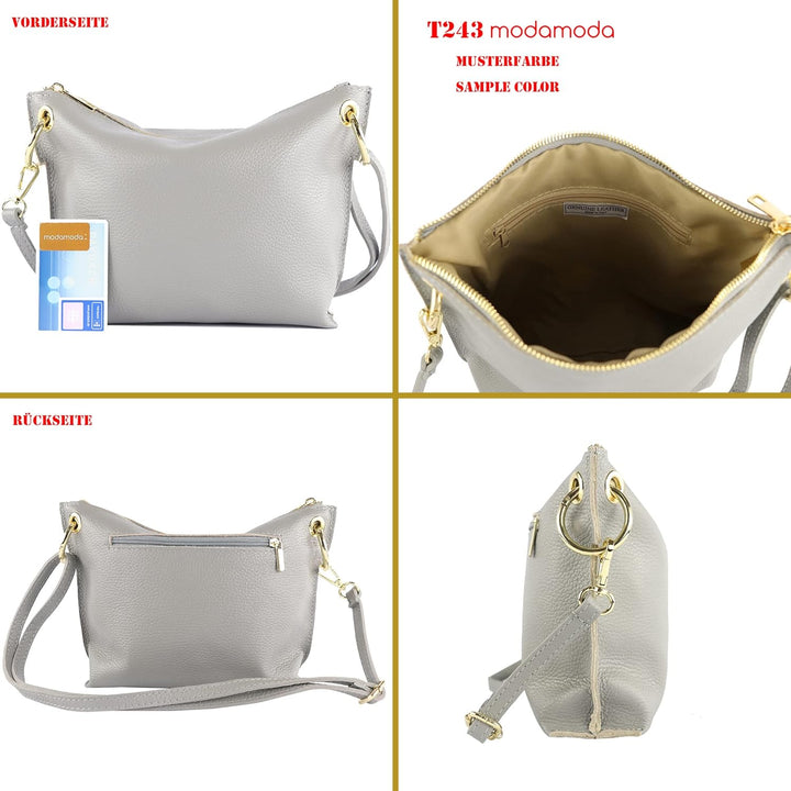 modamoda de - T243 - ital. Umhängetasche Klein Small aus Leder Bordeauxviolett, Bordeauxviolett
