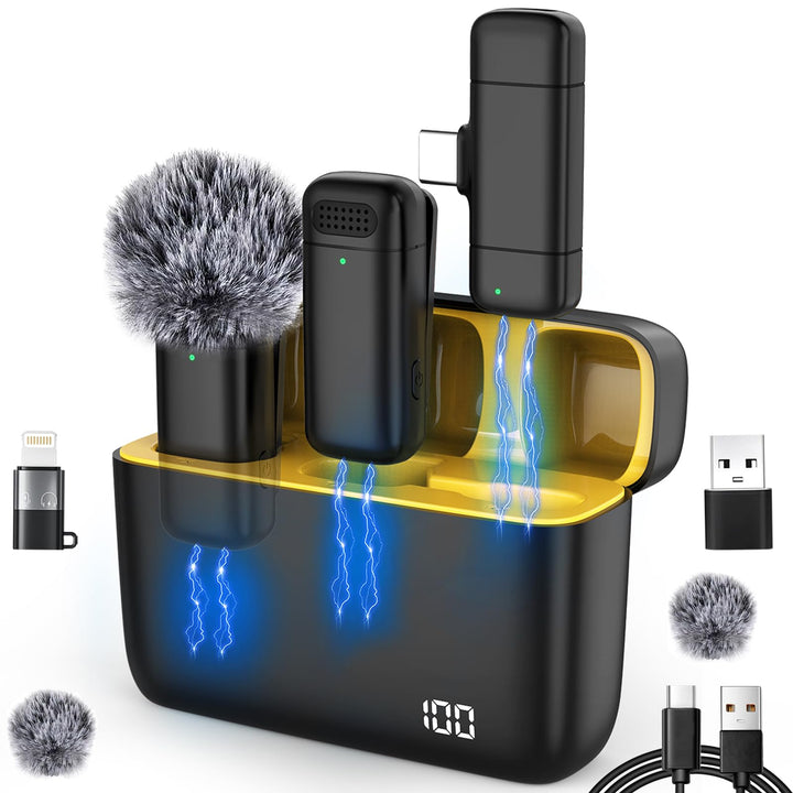 Kabelloses Mikrofon mit Ladehülle für iPhone, iPad, Android, USB-C Lavalier Mikrofon Rauschunterdrüc