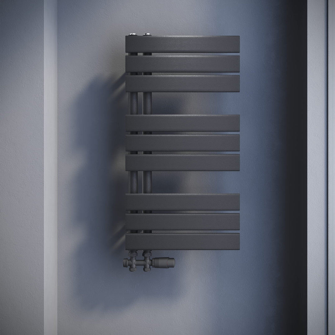 SONNI Badheizkörper Flach Handtuchtrockner mit Multiblock 762 x 400 mm Anthrazit Handtuchwärmer Seit