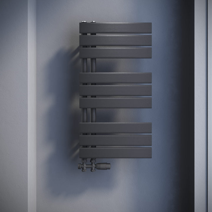 SONNI Badheizkörper Flach Handtuchtrockner mit Multiblock 762 x 400 mm Anthrazit Handtuchwärmer Seit