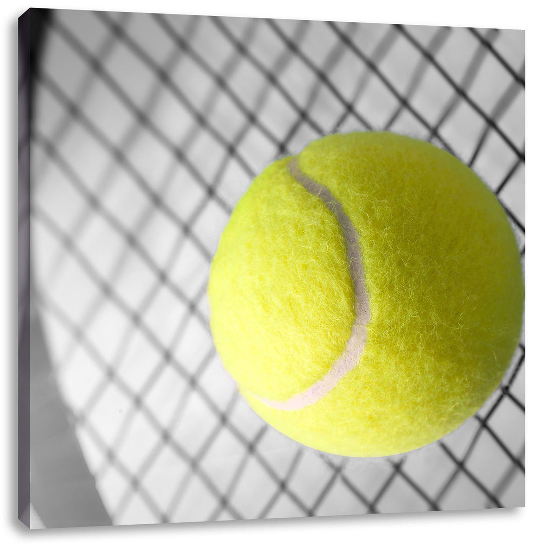 Pixxprint Tennisschläger mit Tennisball Schwarz/Weiss, Format: 70x70 auf Leinwand, 70x70