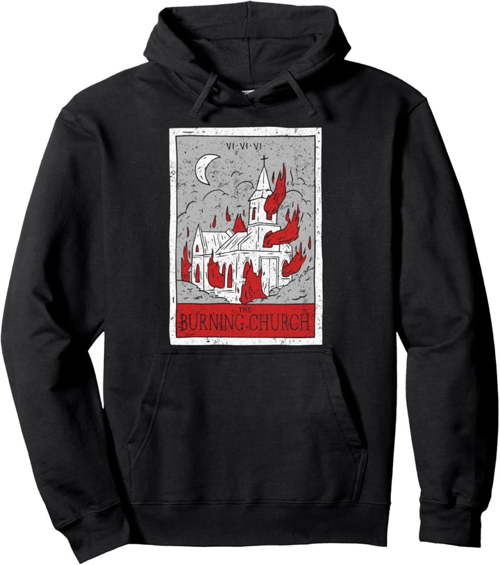 Burning Church Tarot Occult Witch Antichrist Satan Death Pullover Hoodie