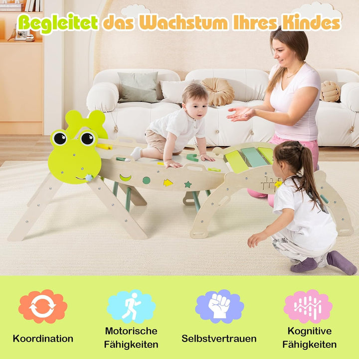 COSTWAY Klettergerüst Indoor 3er Set, klappabres Kletterdreieck mit Rutsche, Kletterbogen, inkl. dop