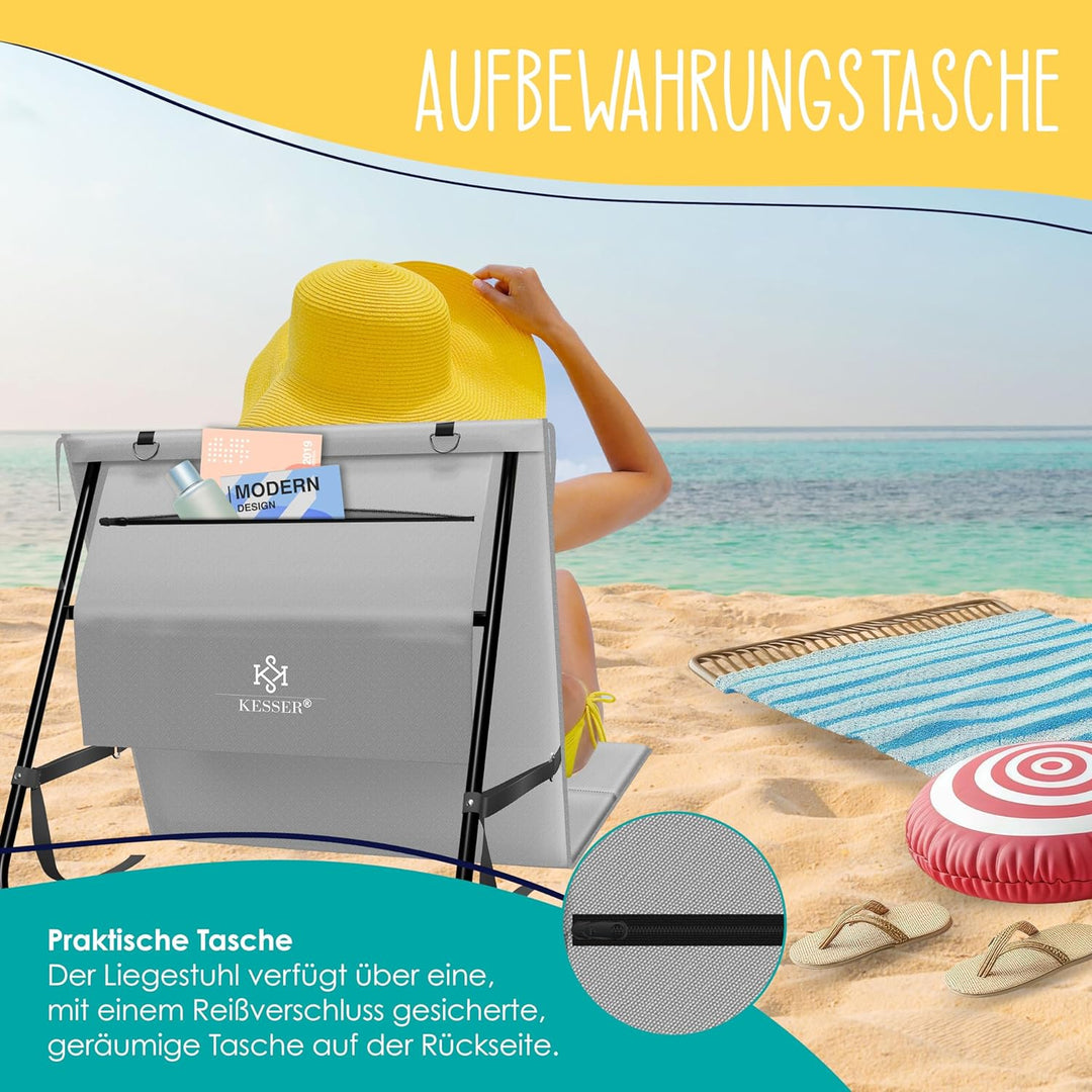 KESSER® Klappbare Strandmatte mit Verstellbarer Rückenlehne – Faltbare Strandliege mit Tragegurt, wa